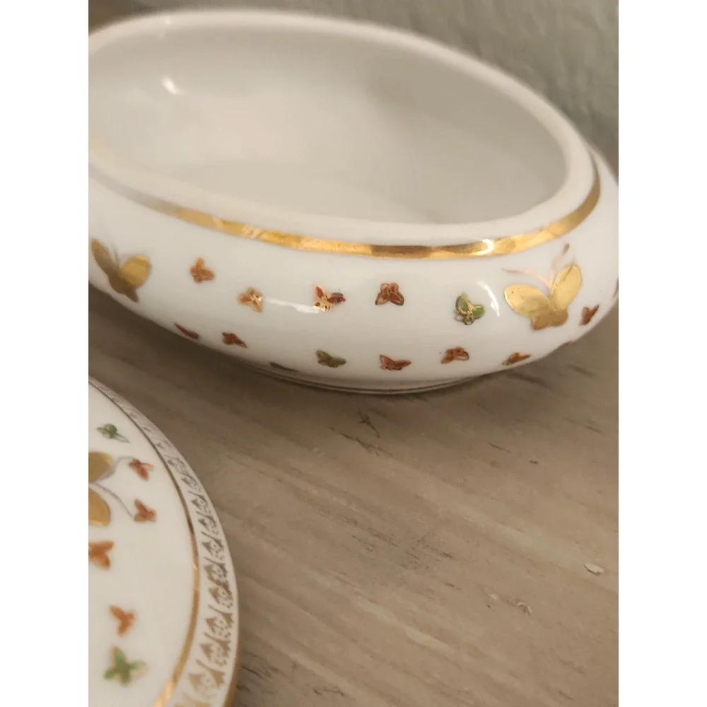 Vth Antq Ardalt Porcelain Butterflies Trinket Box Gold Handpainted Oval Gift